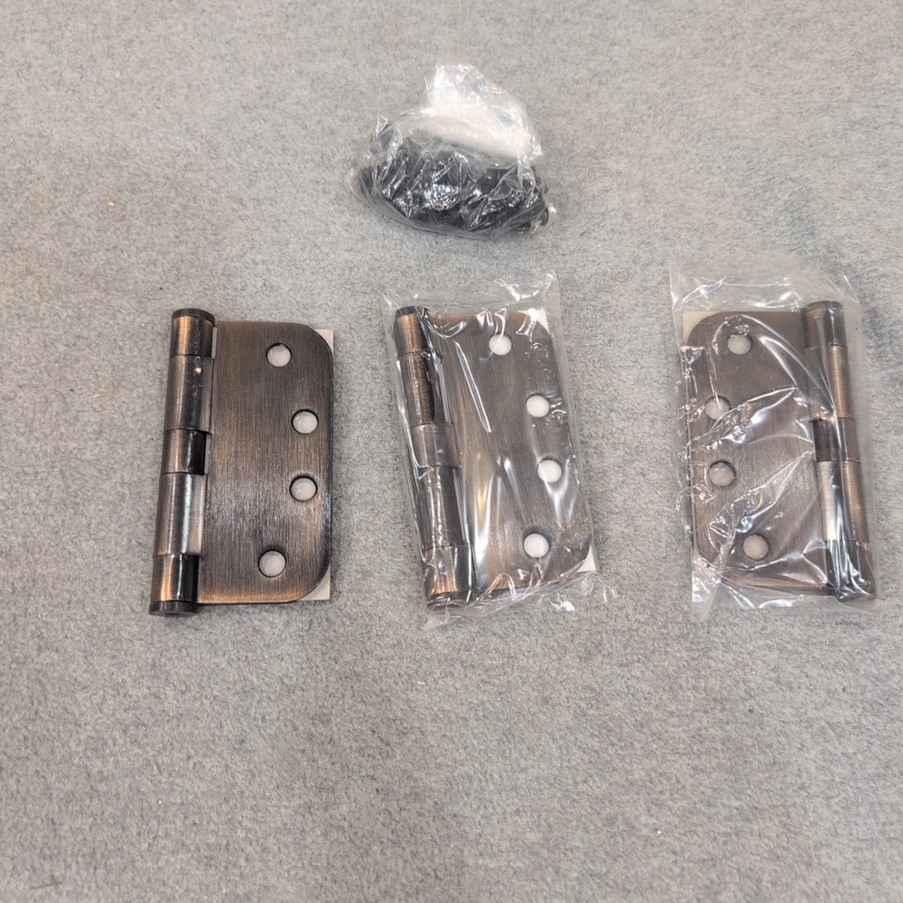 Oil Rubbed Bronze 4 Inch Door Hinges 5/8 Radius Corner 3 Pack with Screws - Picture 2 of 5